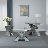 Coaster Taffeta V-shaped Sofa Table with Glass Top Silver Model 723449